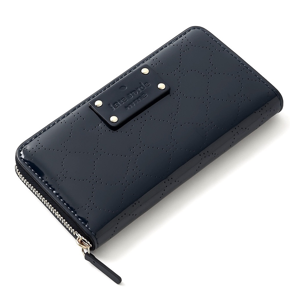 KATE SPADE New York Meto Spade Neda Zip Around Wallet Black Patent Leat… 8 x 4